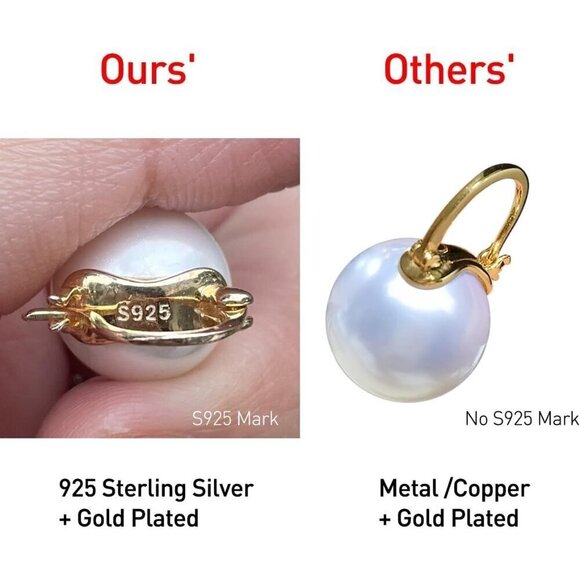 Women Gold Sterling Silver Pearl Drop Dangle Stud Plated Elegant Earring - Picture 2 of 7